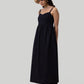 Strappy Gathered Midi Dress in Black