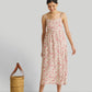 Strappy Gathered Midi Dress in Pink Florals
