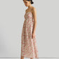 Strappy Gathered Midi Dress in Pink Florals