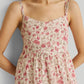 Strappy Gathered Midi Dress in Pink Florals