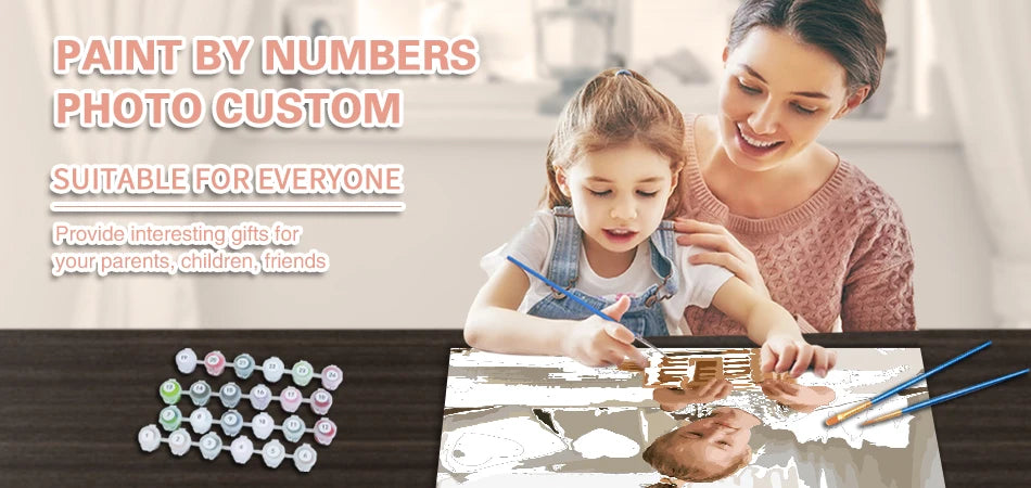 24/36 Farben Personalisiertes Malen nach Zahlen Foto Custom DIY Ölgemälde nach Zahlen Bild Leinwand Porträt Familie Kinder Foto