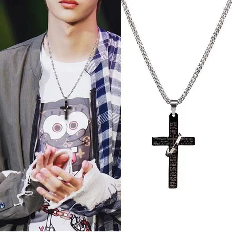 Einfache geometrische Kreuz-Anhänger-Halskette für Damen, Metallschmuck, silberfarbene Kette, Choker, Partygeschenk für Herren, Accessoires