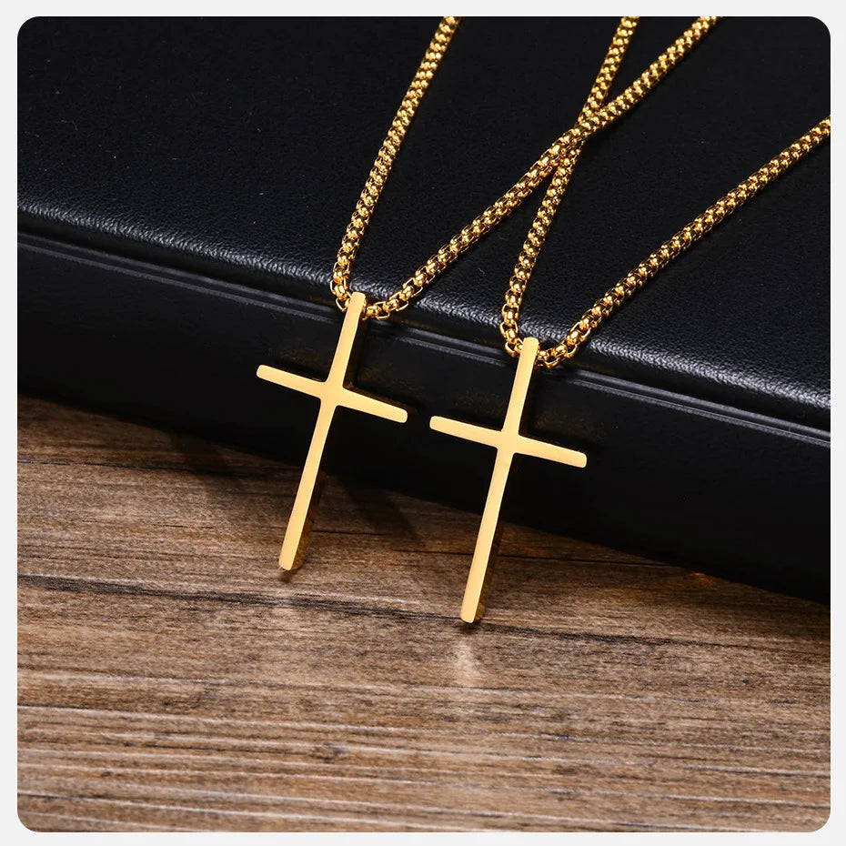 Vnox Schlichte Unisex-Kreuzketten, einfacher Edelstahl-Kreuzanhänger für Damen und Herren, Gebets-Halskette für Christen, verstellbare Panzerkette