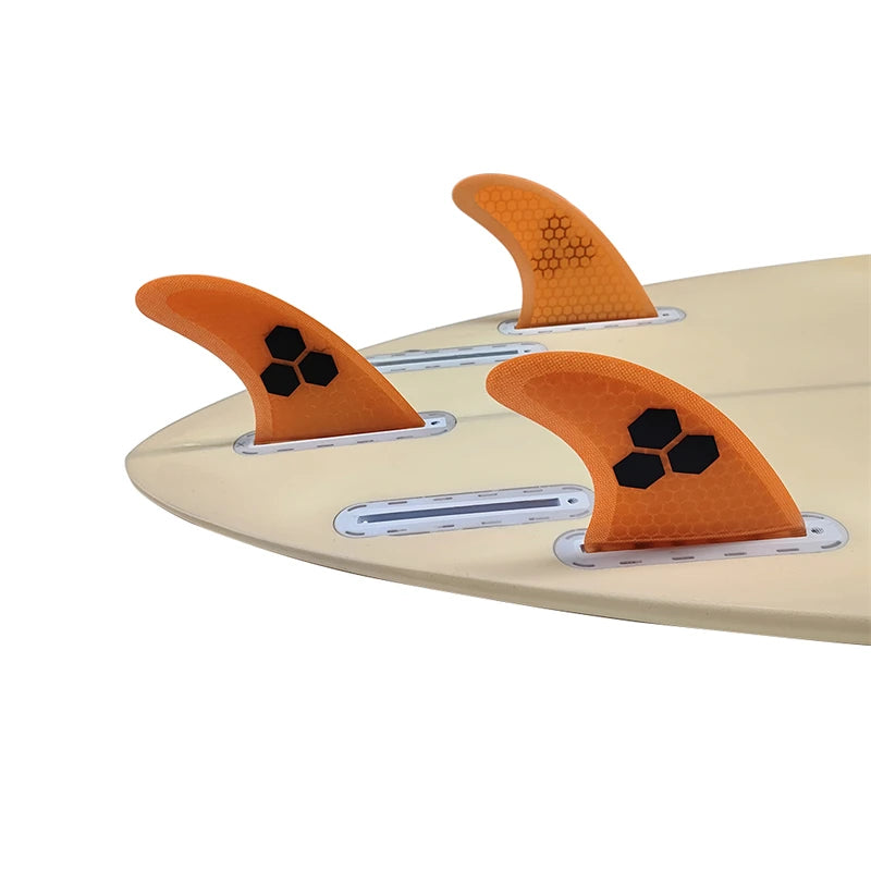 Surfbrett Flossen Set Tri Finnen UPSURF Future S/M/L Honeycomb Fiberglas Orange/Gelb/Blau/Grau/Grün mit schwarzem Logo Funboard Finnen