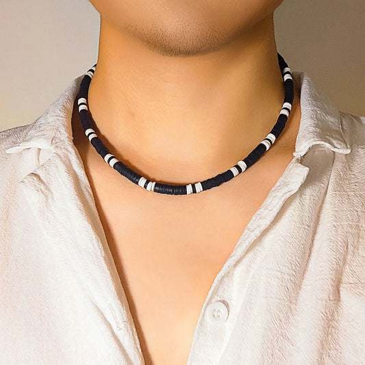 Black and White Polymer Clay Bead Short Choker Necklace for Men Trendy Collar on Neck Jewelry 2023 Fashion Accessories Male Gift