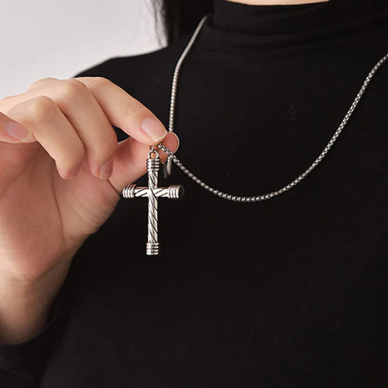 Einfache geometrische Kreuz-Anhänger-Halskette für Damen, Metallschmuck, silberfarbene Kette, Choker, Partygeschenk für Herren, Accessoires