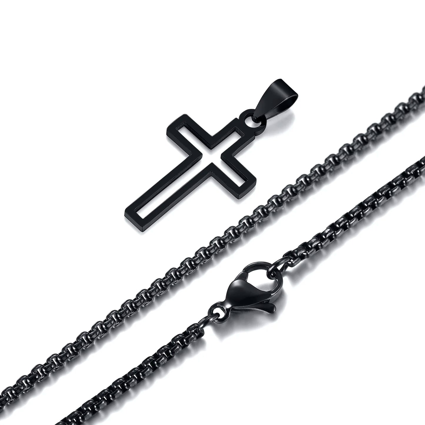 Mprainbow Mens Cutout Cross Necklaces,Waterproof Stainless Steel Hollow Cross Pendant Collar,Religious Faith Christ Gift Jewelry