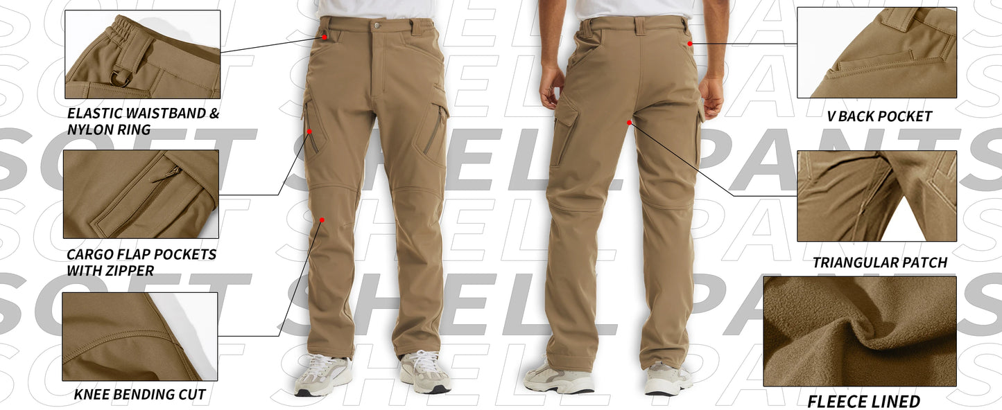 TACVASEN IX9 Winter Softshell Thermo Wanderhose Arbeitshose Herren Fleece Cargohose Wasserdicht Warm Outdoor Männer Hose