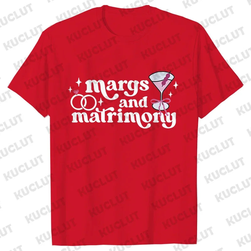 Margs & Matrimony Junggesellenabschied Party T-Shirts Harajuku Sommer Team Braut Tees Brautparty Grafik Y2k Tops
