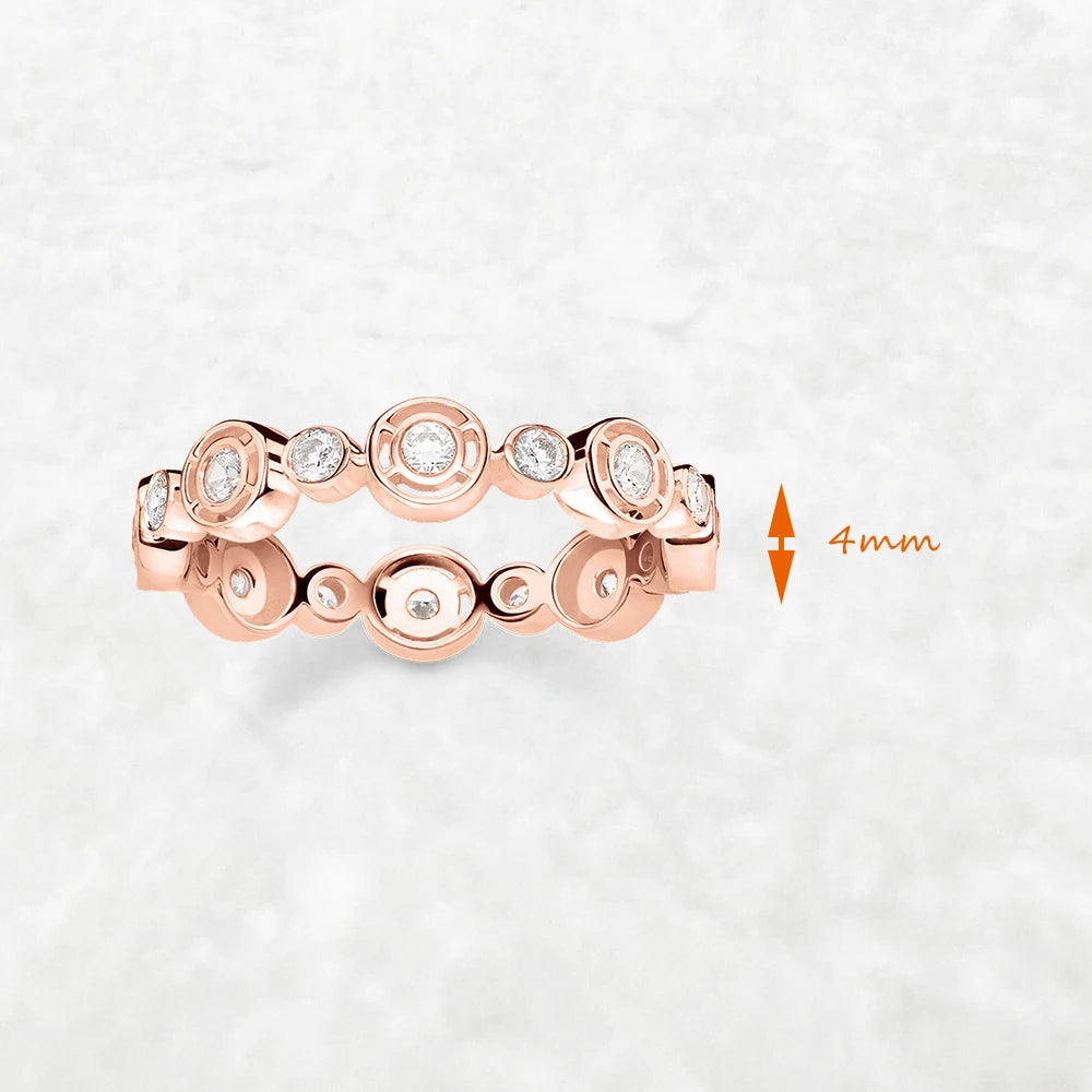 Round Circles Rose Gold Ring Fine Jewerly For Women Spring Brand New Romantic Gift In Real 925 Sterling Silver