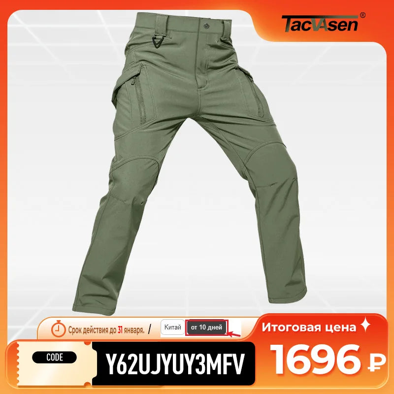 TACVASEN IX9 Winter Softshell Thermo Wanderhose Arbeitshose Herren Fleece Cargohose Wasserdicht Warm Outdoor Männer Hose