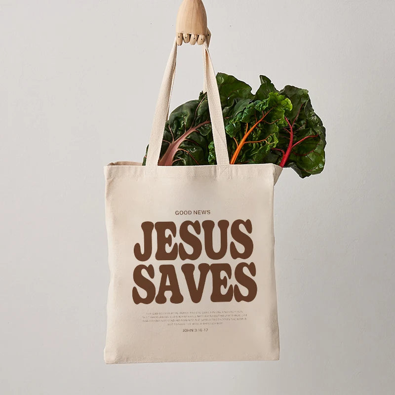 Cood News Jesus Saves Muster Leinwand Schulter Tote Bag Lässig Einkaufstasche Christus Religion Christlicher Glaube Shopper Handtasche