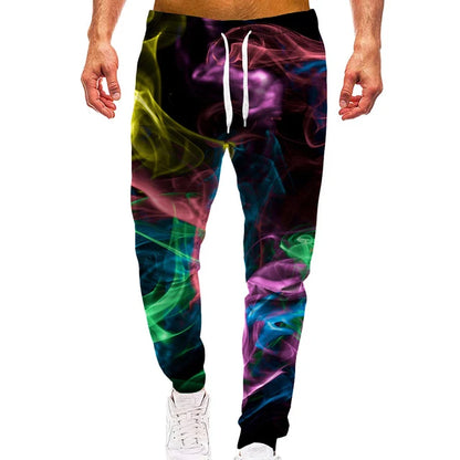 Rainbow Smoke Loose Camo Track Gym Sweat Pants Men Hip Hop 3D Print Sport Jogger Casual Trousers Drawstring Sweatpants Clothing