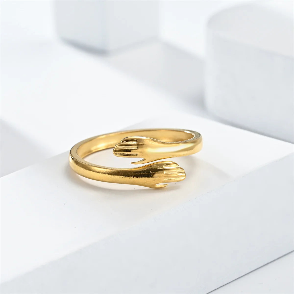 Runde, goldfarbene, liebevoll umarmende Umarmungs-Offenringe für Frauen, niedliche, kreative Hände, verstellbarer Schmuck