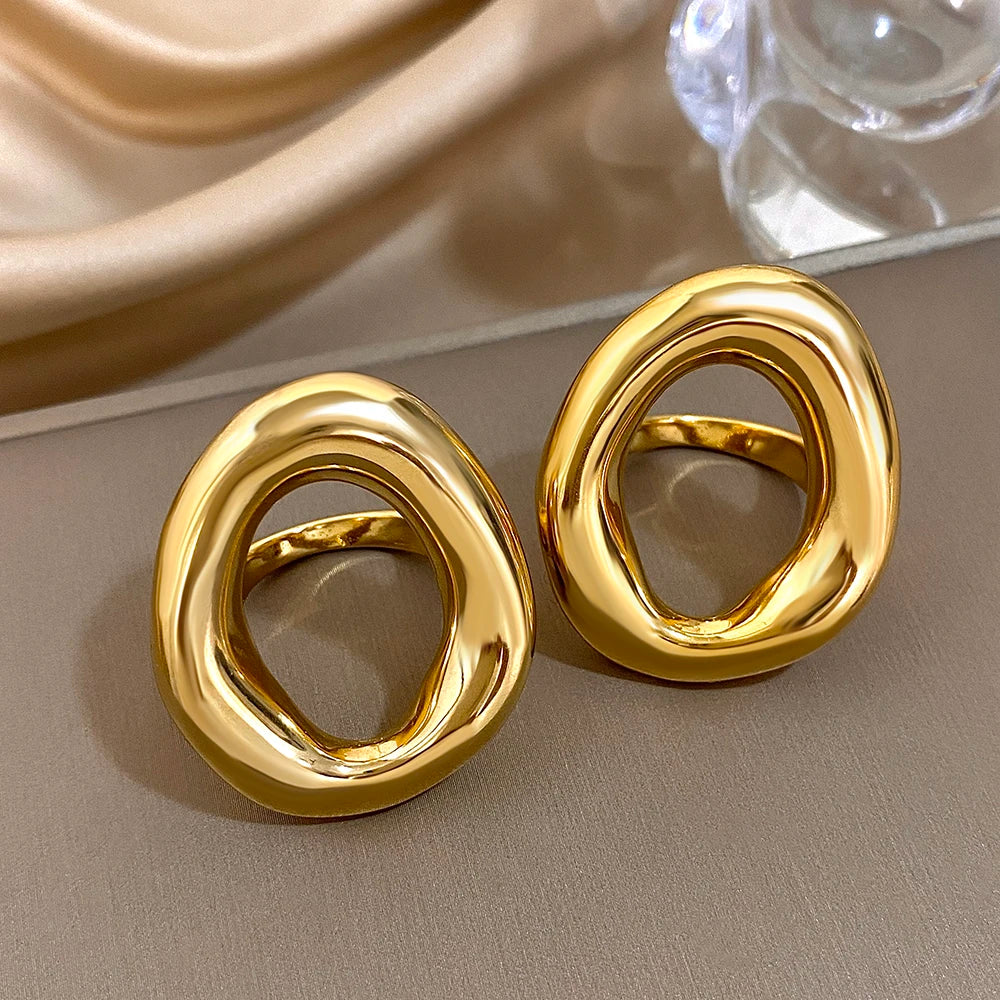 Unregelmäßige geometrische Kreisringe für Damen und Herren, modische klobige vergoldete Edelstahl-Fingerringe, einzigartiges Design-Schmuck