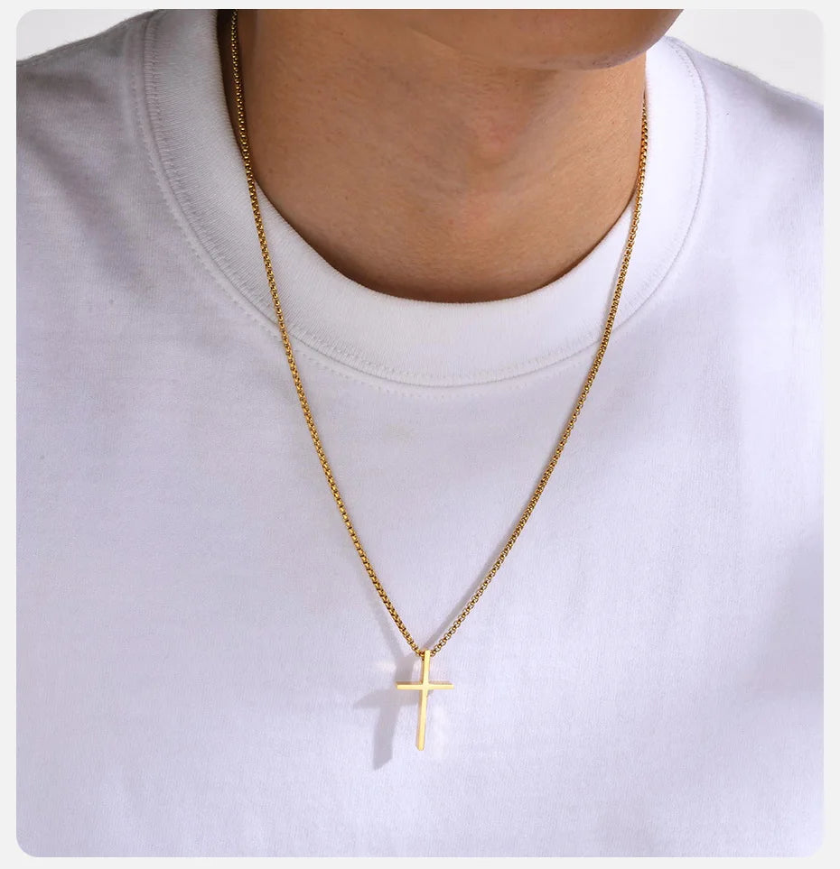 Vnox Schlichte Unisex-Kreuzketten, einfacher Edelstahl-Kreuzanhänger für Damen und Herren, Gebets-Halskette für Christen, verstellbare Panzerkette