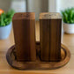Salt & Pepper Shakers on an Acacia Wood Base
