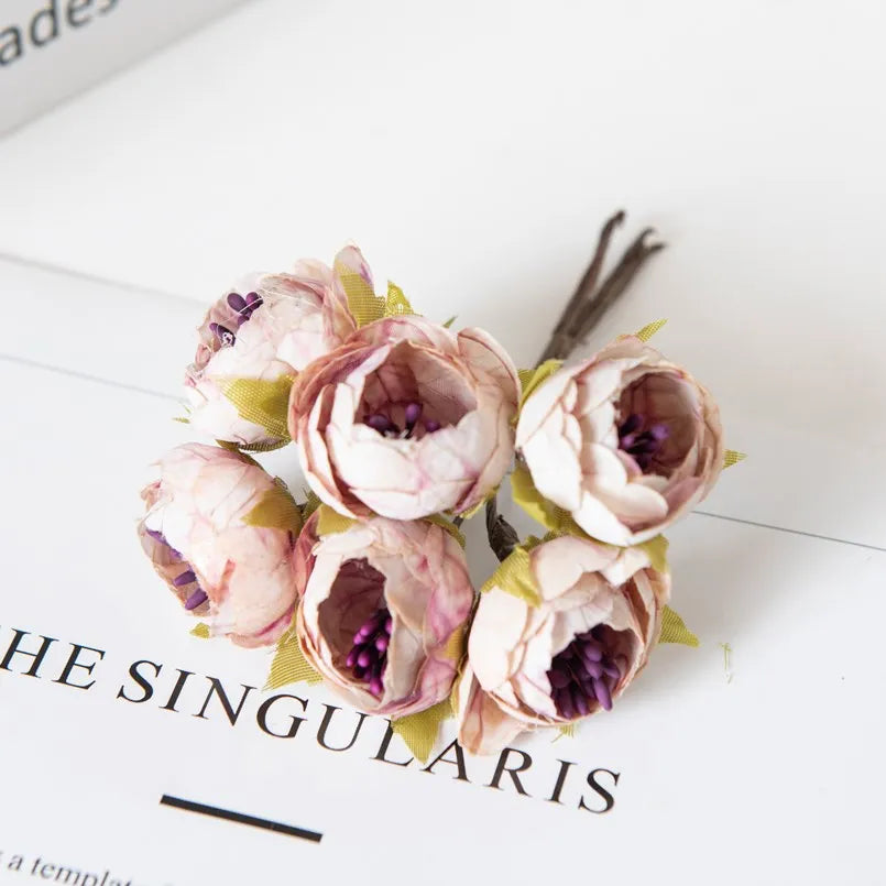 12PCS Artificial Flowers Christmas Decorations for Home Accessories Stamen Wedding Bouquet Garland DIY Gifts Silk Tea Roses Buds