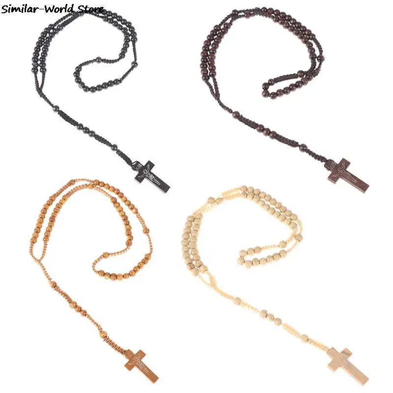Christus Jesus Holzperlen 9mm Rosenkranzperle Kreuz Anhänger Geflochtenes Seil Halskette Religiöse Orthodoxe Gebetskette Schmuck