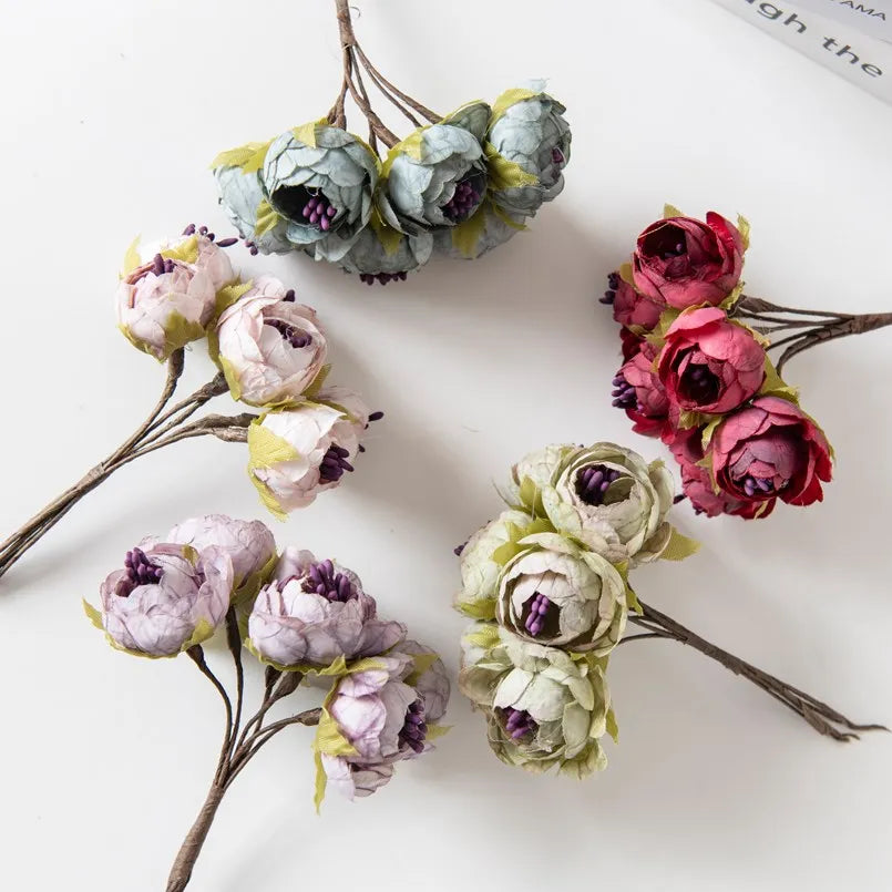 12PCS Artificial Flowers Christmas Decorations for Home Accessories Stamen Wedding Bouquet Garland DIY Gifts Silk Tea Roses Buds