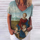 3D Printed T Shirts for Women Summer V-Neck Short Sleeved Tee Vintage Jesus Christ Women's T-Shirt Casual Streetwear Top Shirt