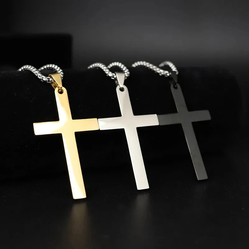 Schlichte Kreuzkette mit Kreis Anhänger Edelstahl Halskette Christ Kreuz Halskette für Herren Jungen Coole Halskette Collier