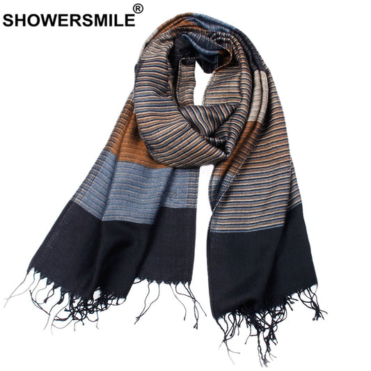 SHOWERSMILE Herrenschal gestreift Quaste Winterschal für Herren Designermarke Acryl Herrenschals 180cm*52cm