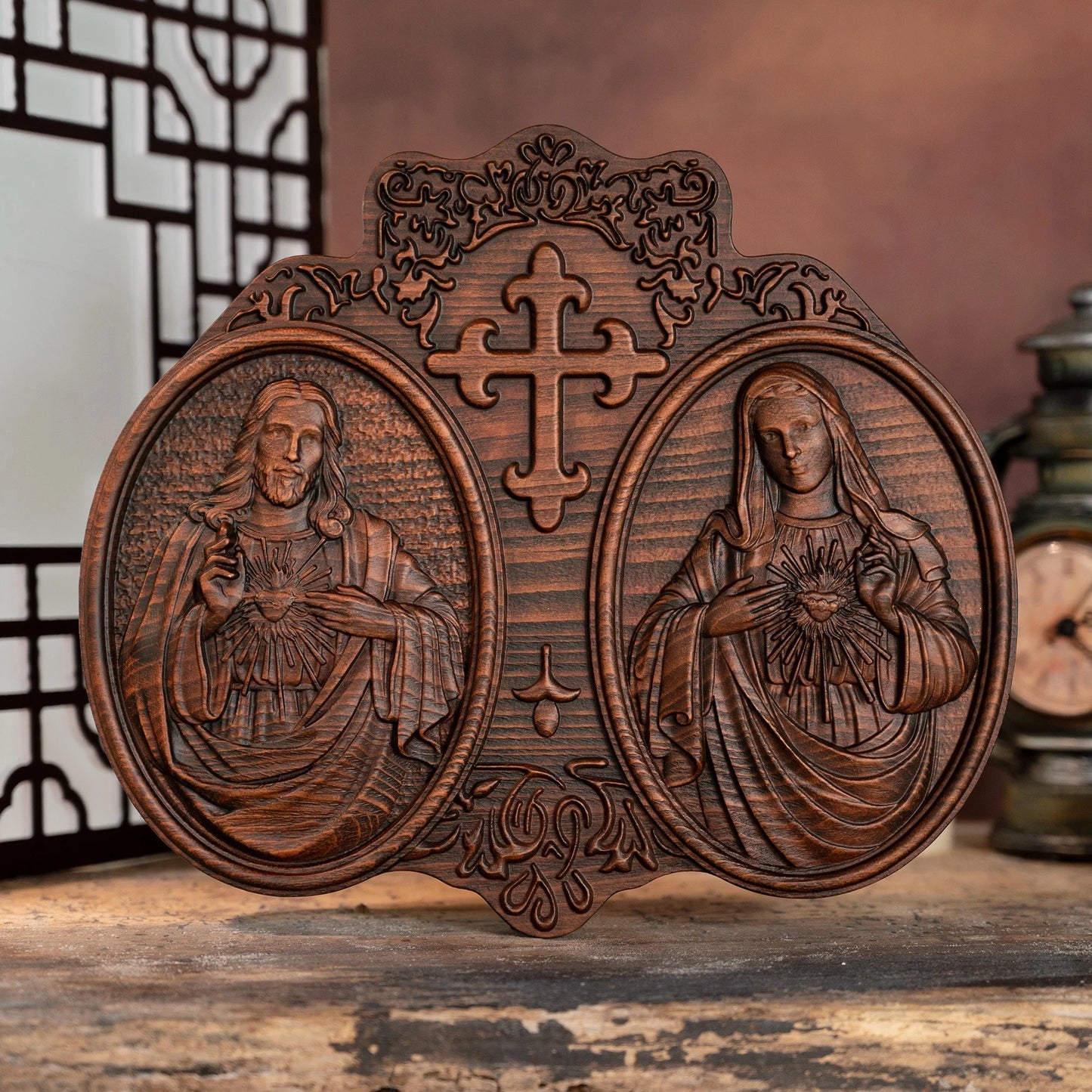 Heiliges Herz Jesu und Herz Mariä, Jesus Christus, Jesus Wanddekoration, Religiöse Heiligenstatue, Komplettes katholisches Weihnachtsgeschenk