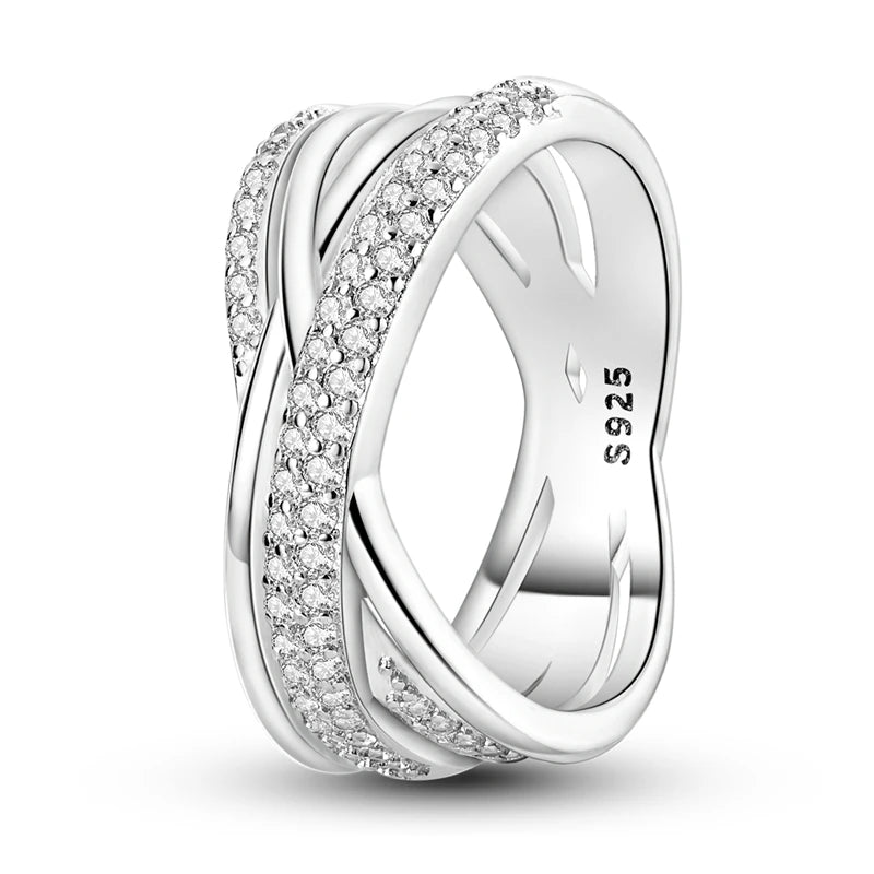 Ringe für Frauen 925 Silberfarbe Zirkon Wickellinie Geometrischer Sternring Verlobung Hochzeit Romantisches Valentinstag Feinschmuck Geschenk