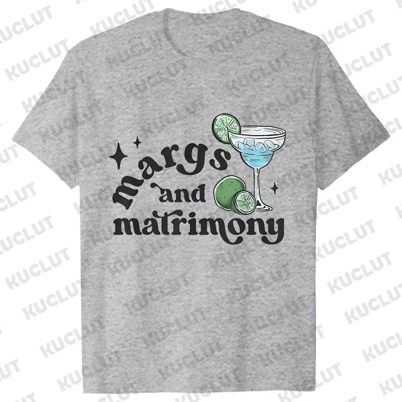 Margs & Matrimony Junggesellenabschied Party T-Shirts Harajuku Sommer Team Braut Tees Brautparty Grafik Y2k Tops