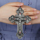 Diyalo Katholisches Metallkruzifix Jesus Christus Kreuz Anhänger Halskette Rosenkranz Holzkugeln Kette Halskette Damen Herren Schmuck Geschenk