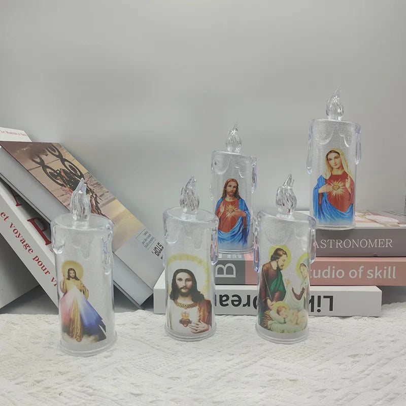 Jesus Jungfrau Christus Kerzenlampe Romantisches Teelicht Elektronische Flammenlose LED Deko