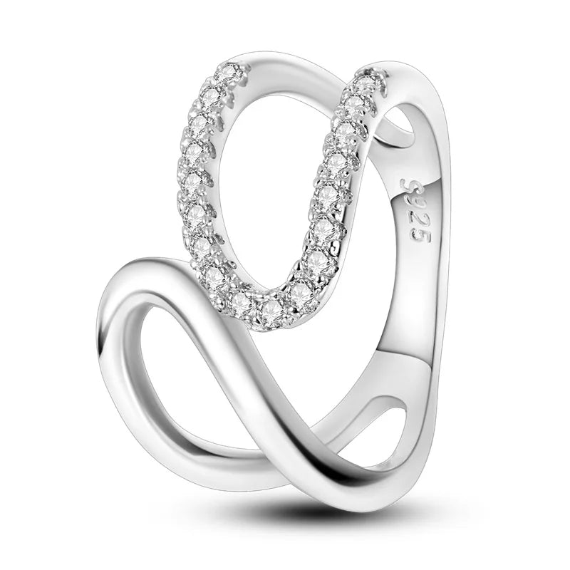 Ringe für Frauen 925 Silberfarbe Zirkon Wickellinie Geometrischer Sternring Verlobung Hochzeit Romantisches Valentinstag Feinschmuck Geschenk