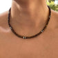 Men's Necklace Natural Coconut Pearls, Heishi Pearls in White Natural Shell and Black Wood  Beaded Surfer Necklace