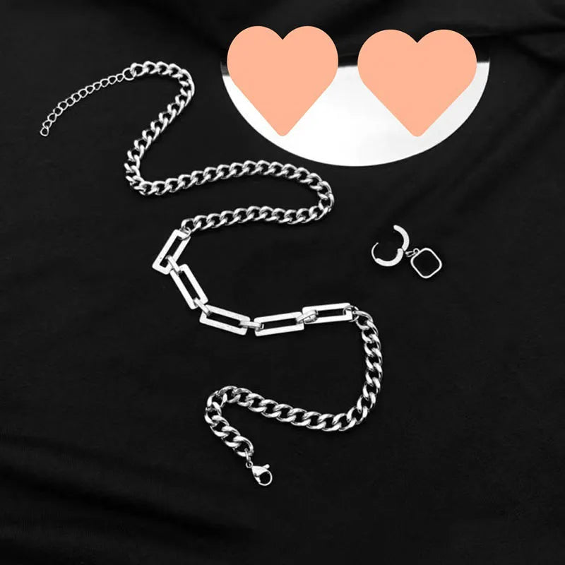 Edelstahl Cuban Gliederkette Halskette für Herren Schwarz Quadrat Anhänger Halskette Herren Halsketten Coole Hip Hop Halskette Neu
