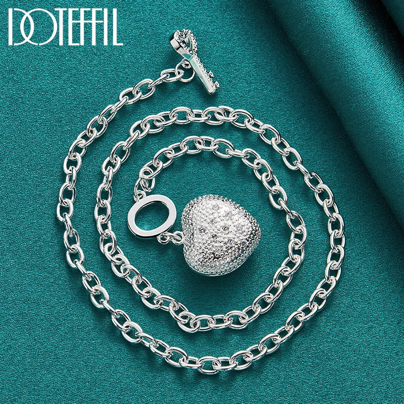 DOTEFFIL 925er Sterling Silber AAA Zirkonia Herz Armband Halskette Ring Set für Damen Hochzeit Verlobung Party Charm Schmuck
