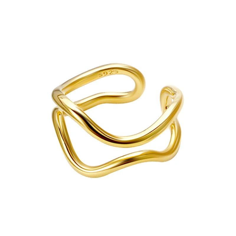 Vergoldete versilberte unregelmäßige Doppelschicht-Ringe, größenverstellbar, Neu 2020, Mode, Luxus, Metall, Rock, Punk, verstellbarer Ring Schmuck