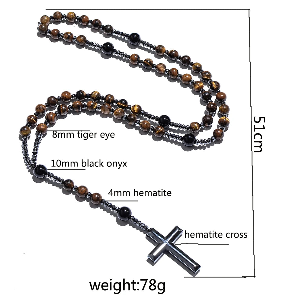 8mm Natursteinperlen Hämatit Kreuzanhänger für Herren Damen Katholische Christus Rosenkranz Kreuzanhänger Halskette Dropshipping