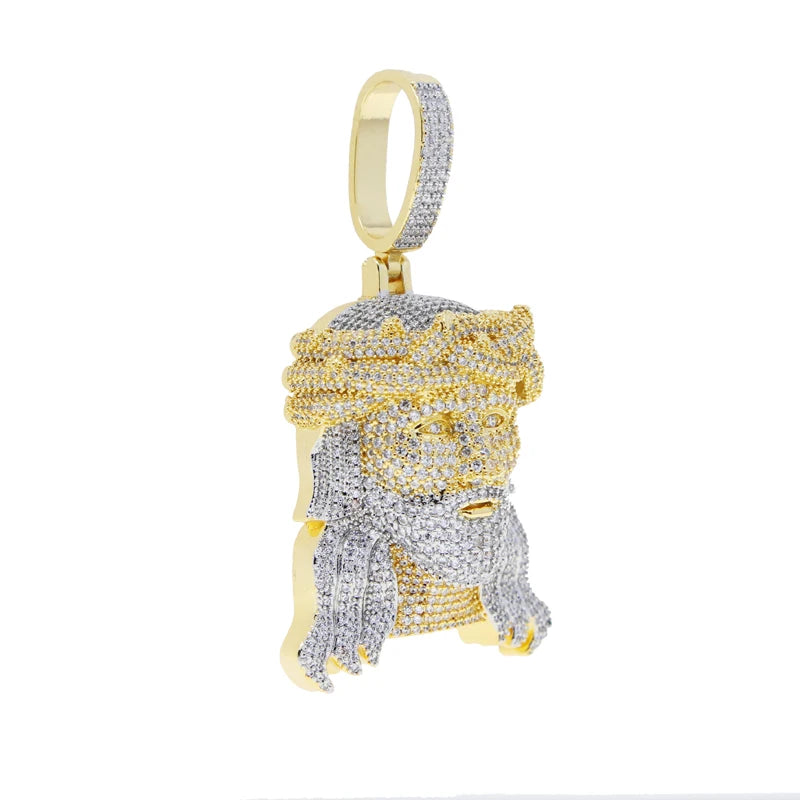 2024Neu Zweifarbig Roségoldfarbe Hip Hop Jesus Christus Kopf Anhänger Mikro Pavé 5A Zirkonia CZ Iced Out Herren Mode Schmuck