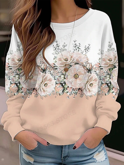 Blumen-Hoodie Rundhals Y2k Hoodie Damen Mode Hoodies Mädchen Mäntel Damen Sweatshirts Blumen Kleidung Geschenke Mäntel Rundhals Pullover