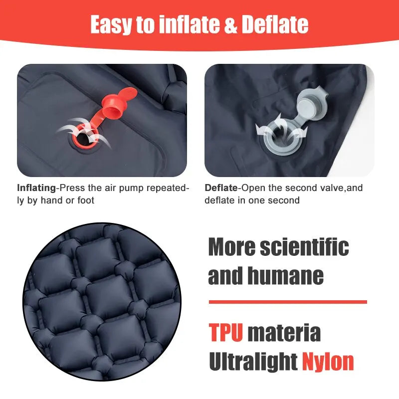 Outdoor-Camping aufblasbare Matratze Isomatte mit Kissen Ultraleichte Luftmatratze Eingebauter Inflatorpumpe Wandern
