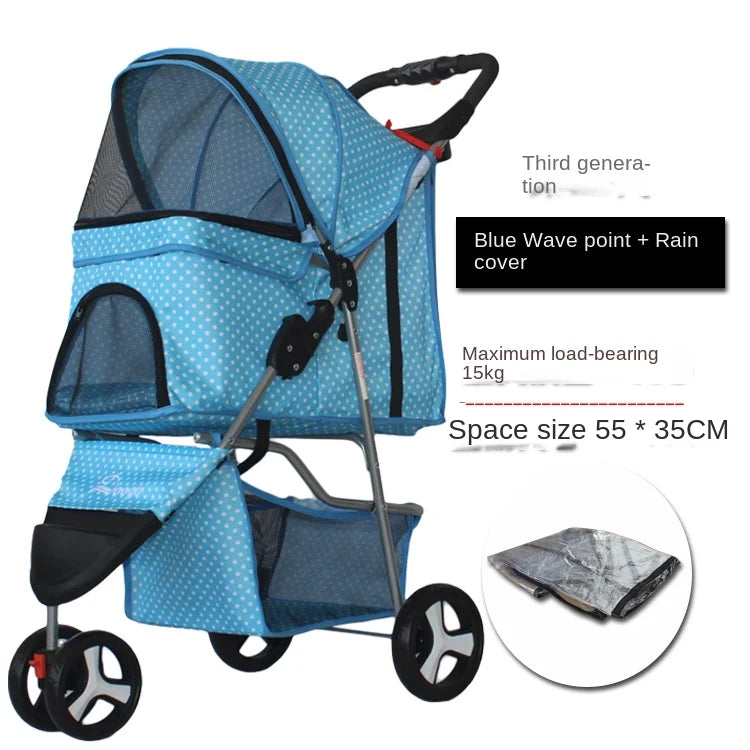 Lightweight Outing Small And Medium-sized Pet Stroller Four Seasons Universal Dog Cat Stroller Foldable Tricycle Cage Pet