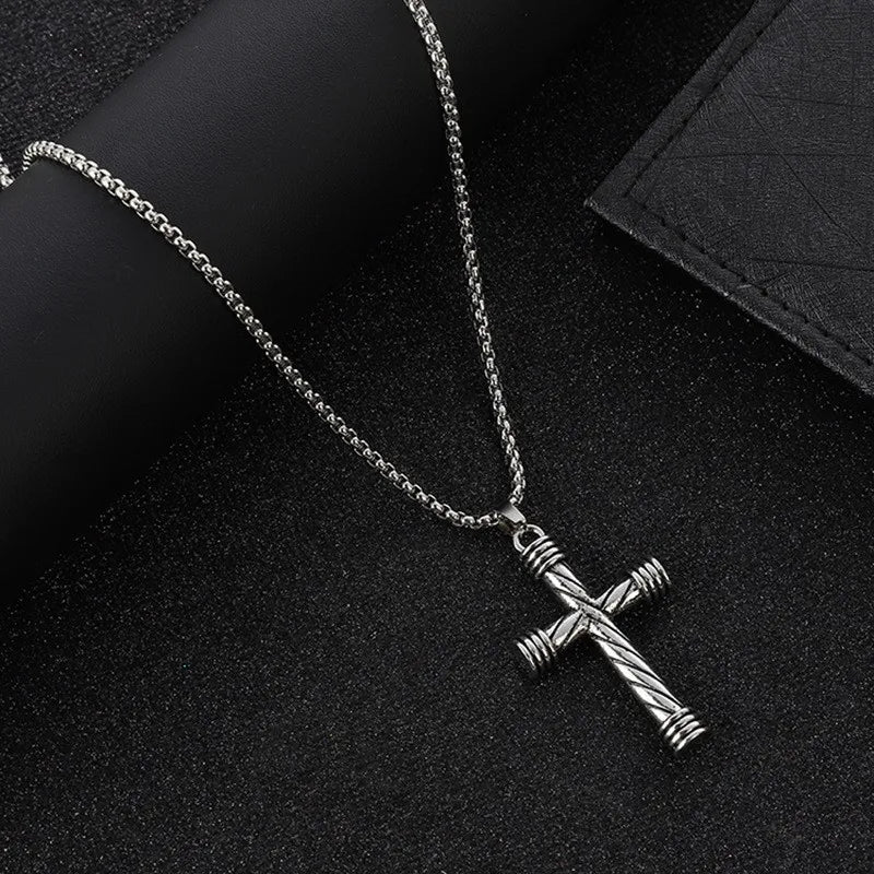 Einfache geometrische Kreuz-Anhänger-Halskette für Damen, Metallschmuck, silberfarbene Kette, Choker, Partygeschenk für Herren, Accessoires
