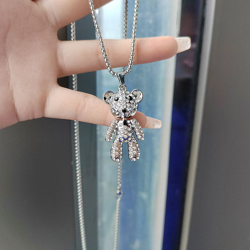 Niedliche Bären-Anhänger-Halskette für Damen, modische Persönlichkeit, Hip-Hop-Kette, glänzender Zirkon-Bär, Hoodie-Accessoires, Trend-Party-Schmuck