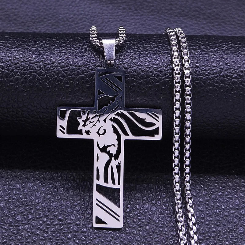 Christ Gott Kreuz Jesus Dornenkrone Kette Halskette Herren Edelstahl Kruzifix Halskette Schmuck colar masculino N7074S02