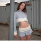 Damen Koreanische Y2k Gyaru Outfits 2-teiliges Set Patchwork Langarm Cropped Hoodie + Lange Freizeithose mit Gummizug im Baggy-Stil