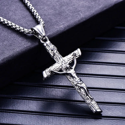 Stainless Steel Titanium Cross Jesus Christ Human Pendant Hip Hop Collar Chain Necklace for Women Men Gift Fashion Jewel