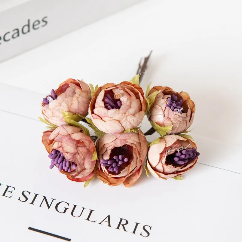 12PCS Artificial Flowers Christmas Decorations for Home Accessories Stamen Wedding Bouquet Garland DIY Gifts Silk Tea Roses Buds