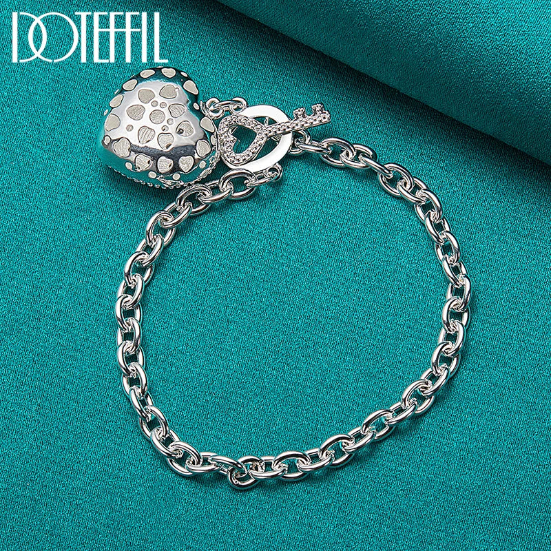 DOTEFFIL 925er Sterling Silber AAA Zirkonia Herz Armband Halskette Ring Set für Damen Hochzeit Verlobung Party Charm Schmuck