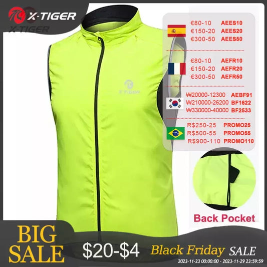 X-TIGER Radsportjacke Winddichte MTB-Fahrradjacke Weste Outdoor Radsport Windbreaker Ärmellos Regendicht Reflektierende Fahrradbekleidung